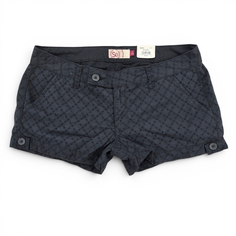 SO Eyelet Chino Shorts Size 9 Black Low Rise Cotton‎ Festival Boho Casual NWT